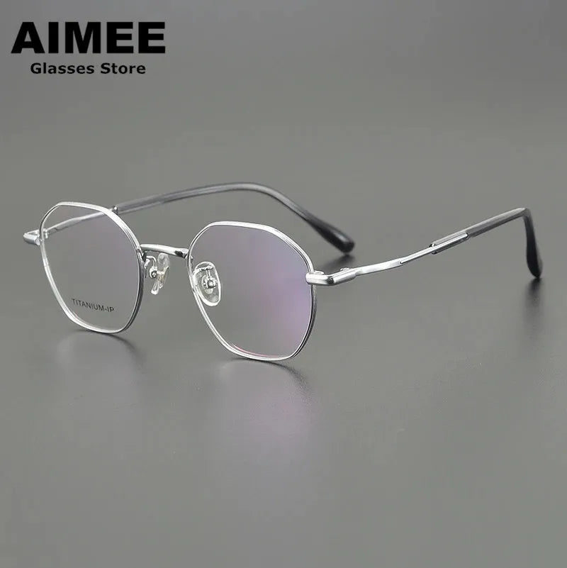 Aimee Unisex Full Rim Flat Top Round Polygon Titanium Eyeglasses 5016 Full Rim Aimee Silver