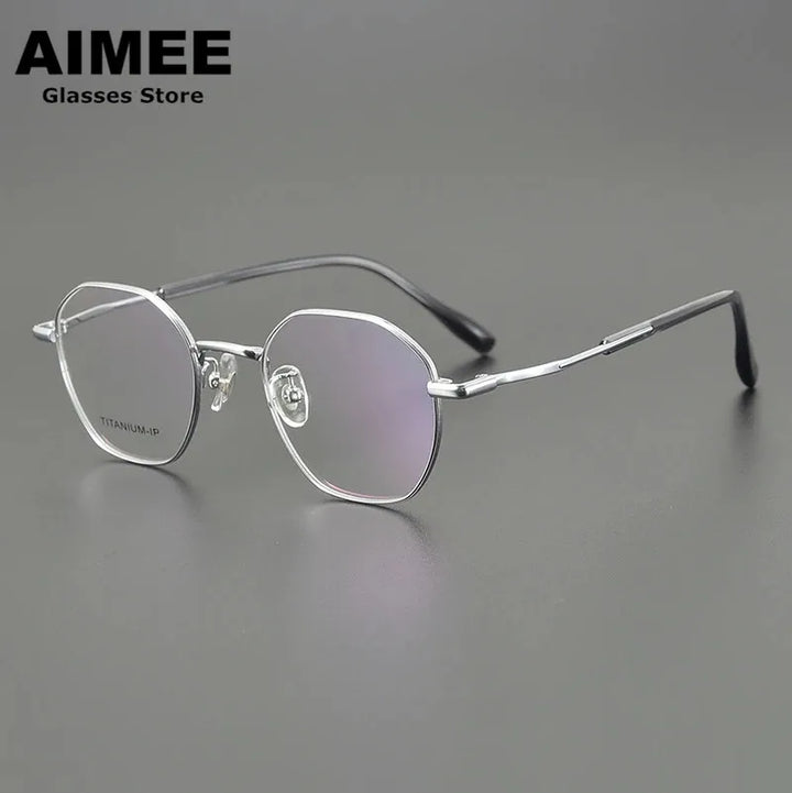 Aimee Unisex Full Rim Flat Top Round Polygon Titanium Eyeglasses 5016 Full Rim Aimee Silver