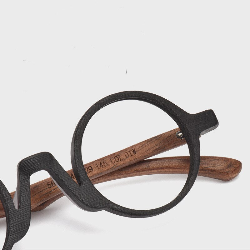 Hdcrafter Unisex Full Rim Round Wood Eyeglasses 5610d Full Rim Hdcrafter Eyeglasses