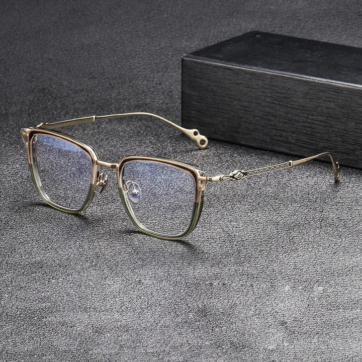 Hewei Unisex Full Rim Square Titanium Acetate Eyeglasses 86867 Full Rim Hewei