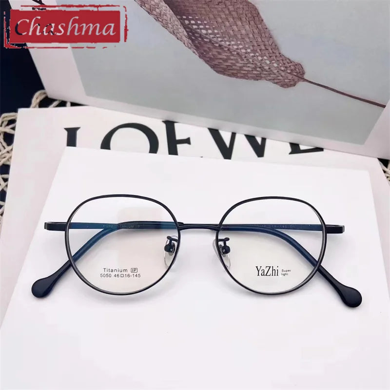 Chashma Ottica Unisex Full Rim Round Titanium Eyeglasses 5050 Full Rim Chashma Ottica Black