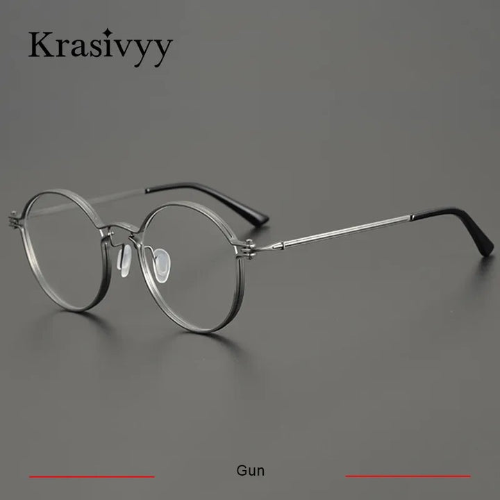 Krasivyy Men's Full Rim Round Titanium Eyeglasses Women Italy Optical Eyewear Full Rim Krasivyy Gun CN 
