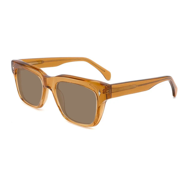 Gatenac Unisex Full Rim Square Polarized Acetate Sunglasses Mo15 Sunglasses Gatenac Orange Brown
