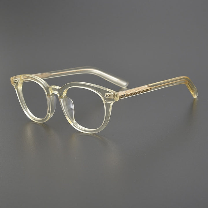 Gatenac Unisex Full Rim Round Square Handcrafted  Acetate Eyeglasses Gxyj1028 Full Rim Gatenac Yellow