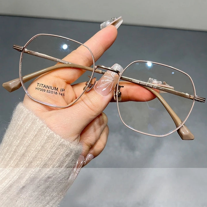 Yimaruili Women's Full Rim Polygon Titanium Alloy Eyeglasses 617009