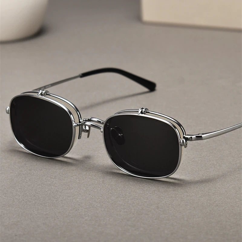 Black Mask Unisex Semi Rim Rectangle Titanium Eyeglasses Clip On Sunglasses K15 Semi Rim Black Mask Silver
