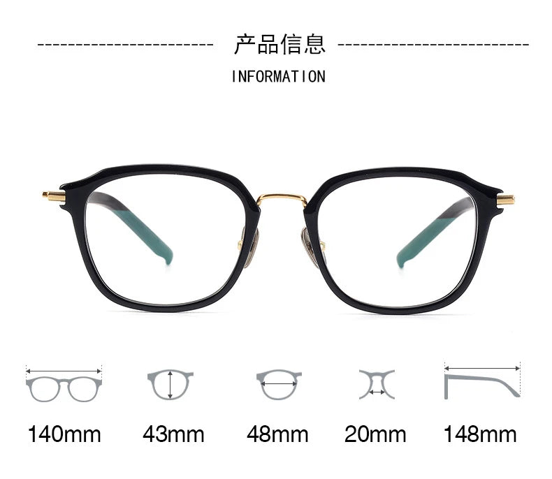 Black Mask Unisex Full Rim Square Acetate Titanium Eyeglasses 915110