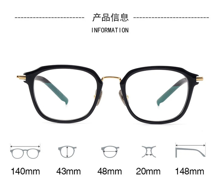 Black Mask Unisex Full Rim Square Acetate Titanium Eyeglasses 915110
