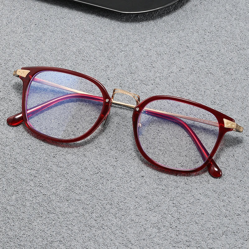 Black Mask Unisex Full Rim Big Square Titanium Acetate Eyeglasses Mn23 Full Rim Black Mask Red-Gold