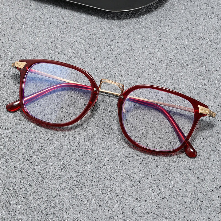 Black Mask Unisex Full Rim Big Square Titanium Acetate Eyeglasses Mn23 Full Rim Black Mask Red-Gold