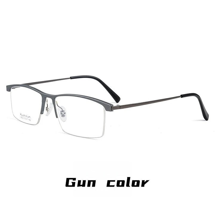 KatKani Men's Semi Rim Square Aluminum Magnesium Titanium Eyeglasses 28522 Semi Rim KatKani Eyeglasses Gun color China 