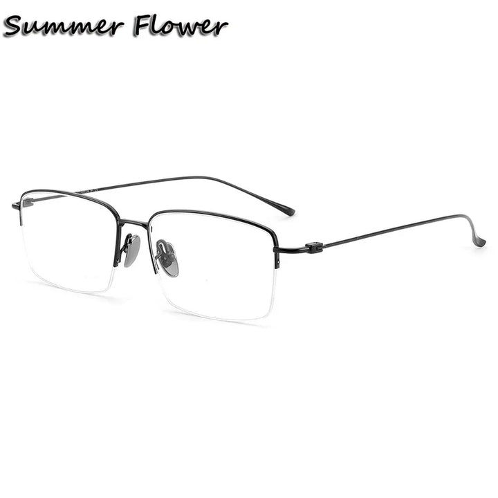 Summer Flower Unisex Semi Rim Square Titanium Eyeglasses 177503 Semi Rim Summer Flower Black