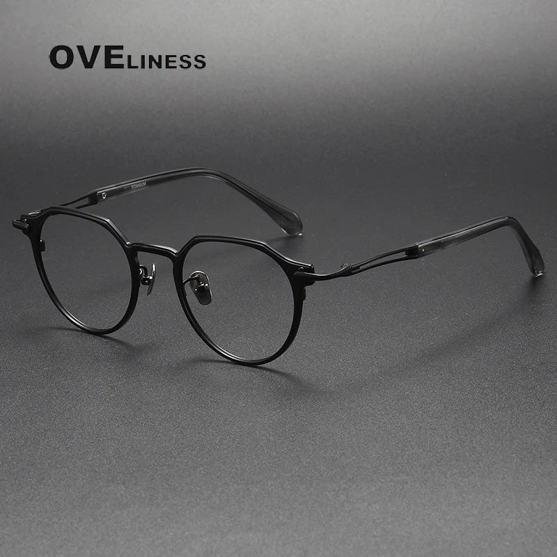 Oveliness Unisex Full Rim Flat Top Round Titanium Eyeglasses 4621 Full Rim Oveliness black  