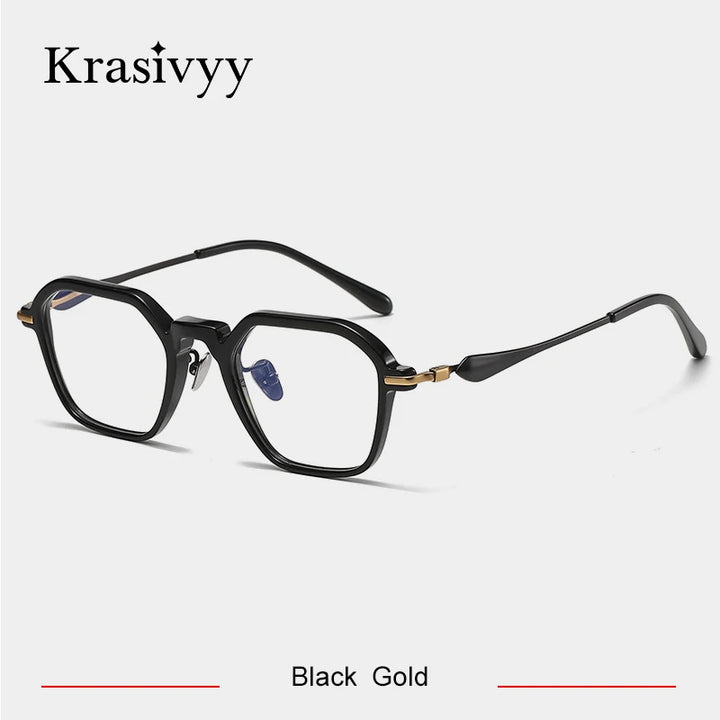 Krasivyy Unisex Full Rim Hexagon Titanium Acetate Eyeglasses 46065 Full Rim Krasivyy Black Gold