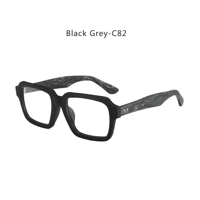 Hdcrafter Men's Full Rim Square Wood Eyeglasses 8184 Full Rim Hdcrafter Eyeglasses Black-Grey-C82