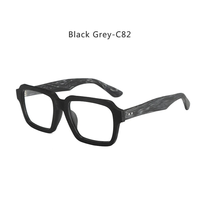 Hdcrafter Men's Full Rim Square Wood Eyeglasses 8184 Full Rim Hdcrafter Eyeglasses Black-Grey-C82