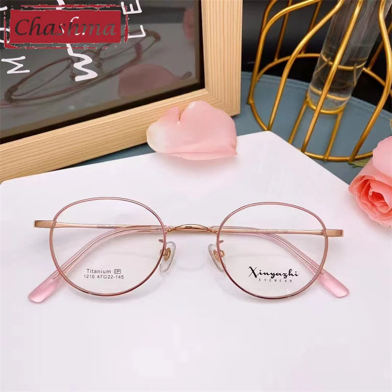 Chashma Ottica Unisex Full Rim Round Titanium Eyeglasses 1210 Full Rim Chashma Ottica Pink Rose Gold