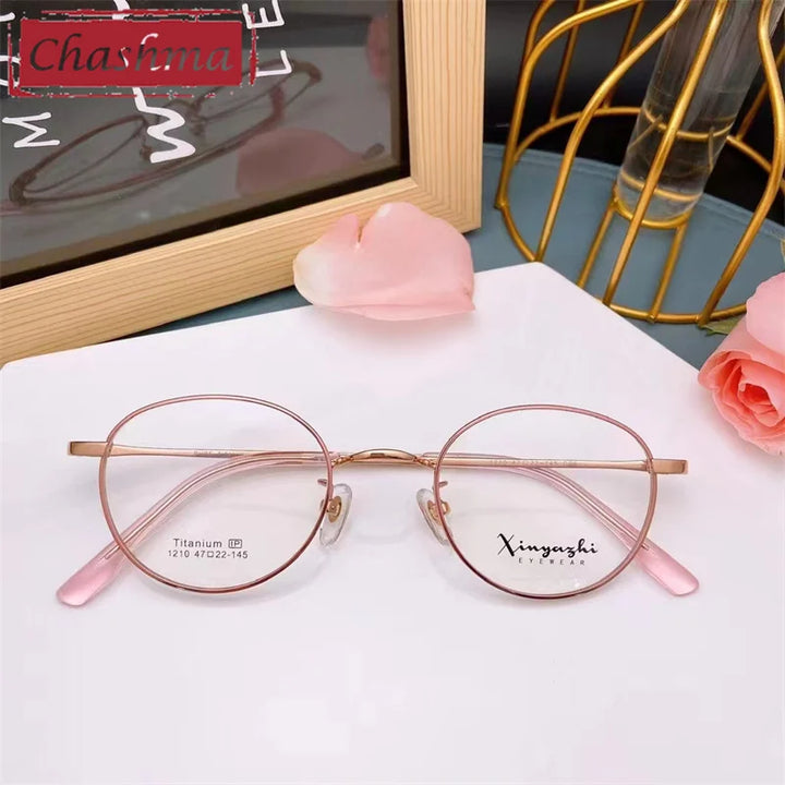 Chashma Ottica Unisex Full Rim Round Titanium Eyeglasses 1210 Full Rim Chashma Ottica Pink Rose Gold