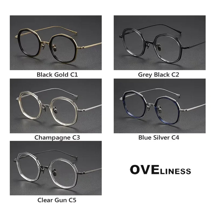 Oveliness Unisex Full Rim Polygon Titanium Acetate Eyeglasses 21135 Full Rim Oveliness