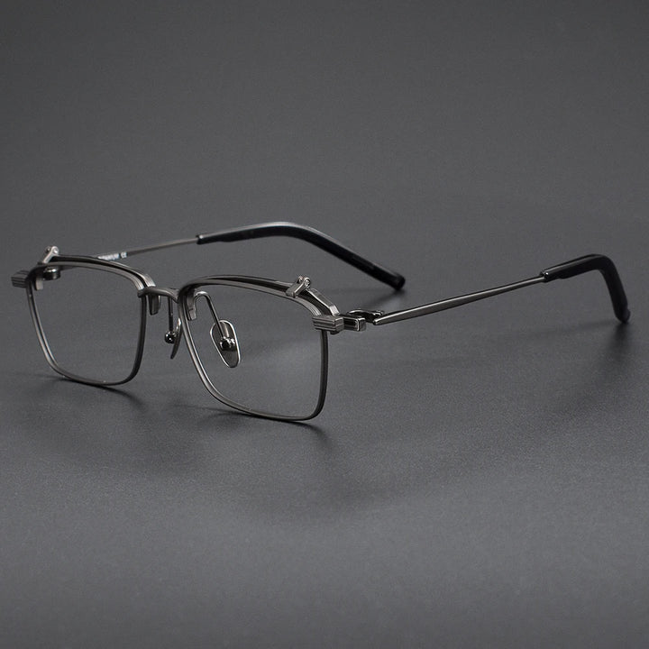 Muzz Men's Full Rim Polygon Square Titanium Flip Up Eyeglasses 852401 Full Rim Muzz Gray