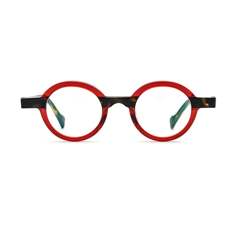 Black Mask Unisex Full Rim Small Round Acetate Eyeglasses 19231 Full Rim Black Mask Red