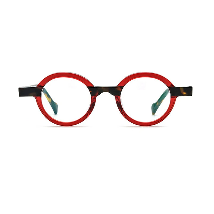 Black Mask Unisex Full Rim Small Round Acetate Eyeglasses 19231 Full Rim Black Mask Red