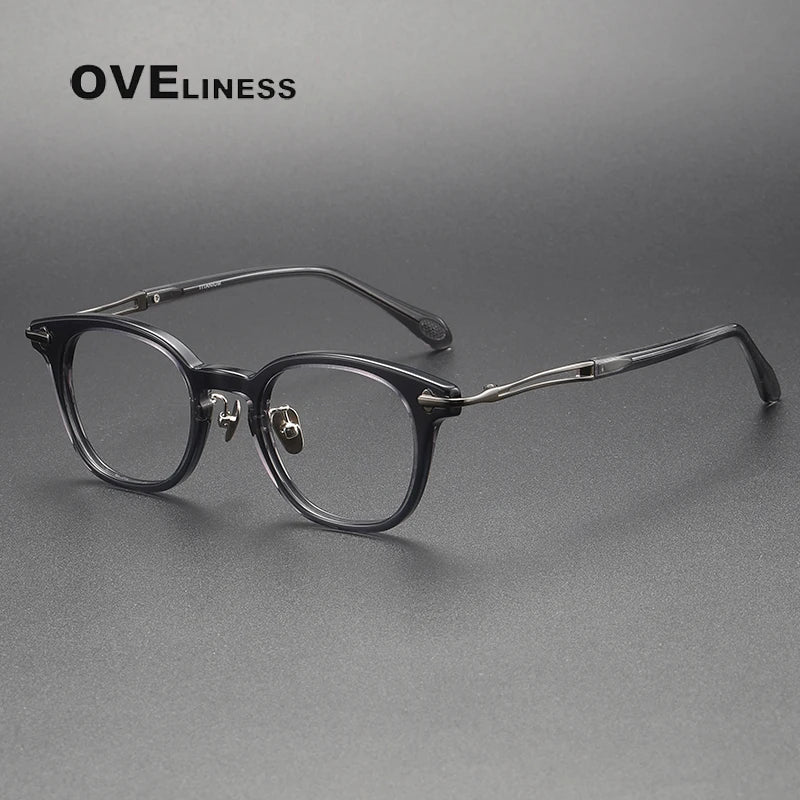 Oveliness Unisex Full Rim Square Acetate Titanium Eyeglasses 4422 Full Rim Oveliness grey gun  