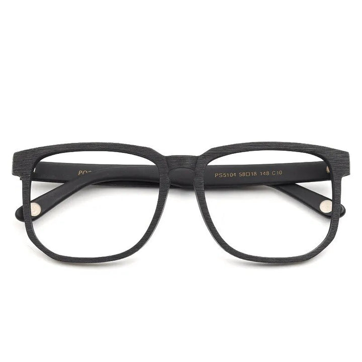Cubojue Unisex Oversized Square Acetate Eyeglasses PS5104 Frame Cubojue black wooden grain no function lens 0 