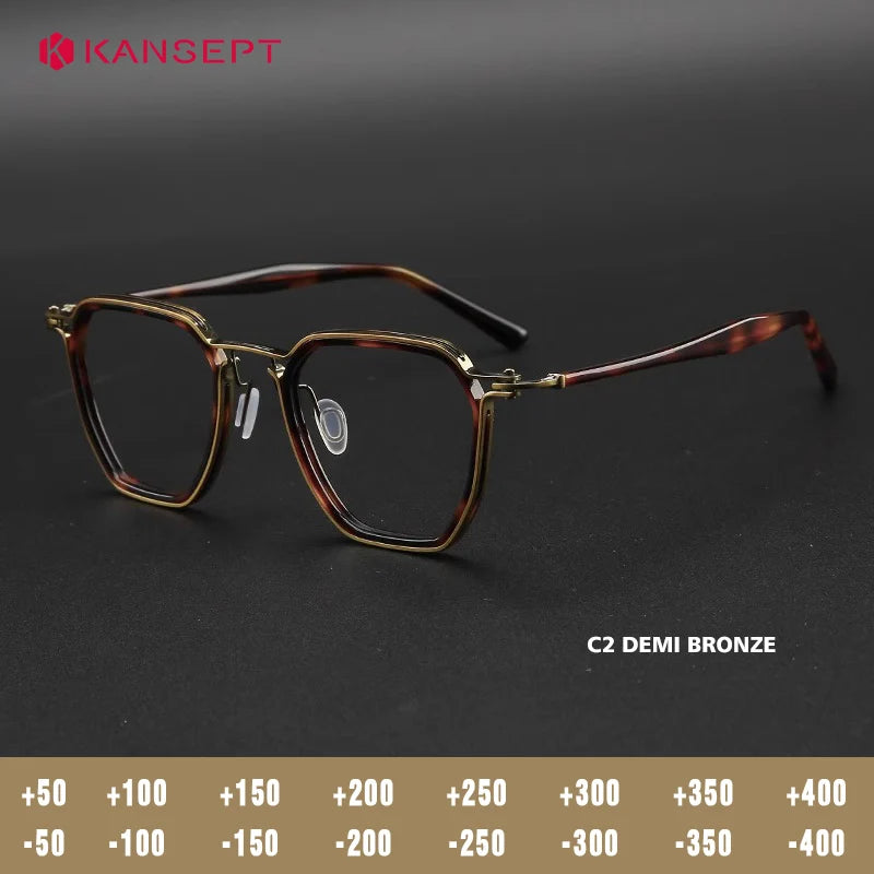 Kansept Unisex Full Rim Big Polygon Acetate Titanium Reading Glasses 475867