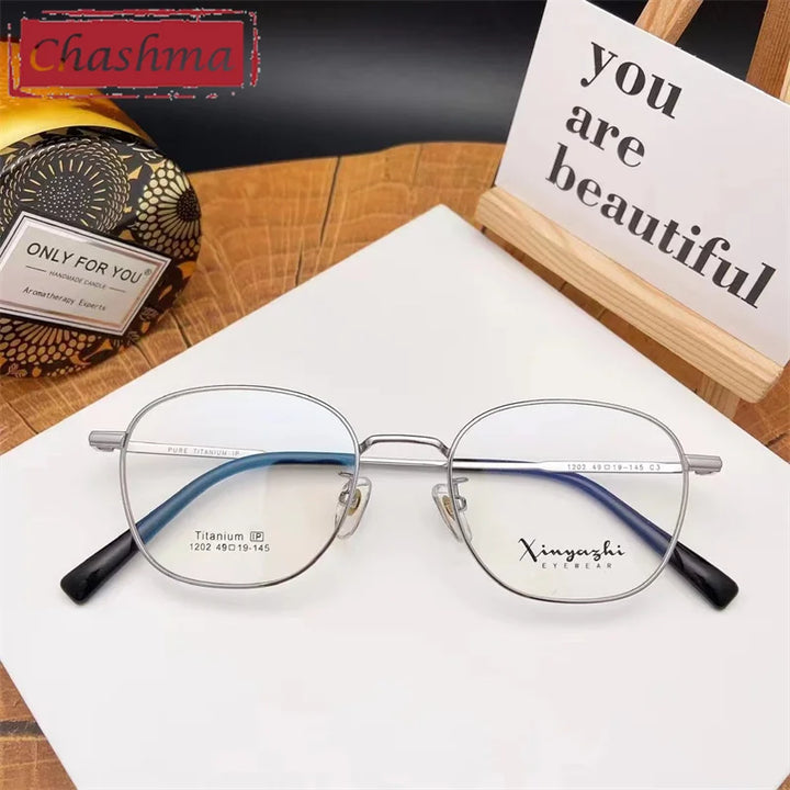 Chashma Ottica Unisex Full Rim Small Round Square Titanium Eyeglasses 1202 Full Rim Chashma Ottica Silver