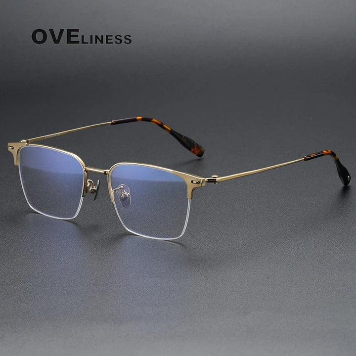 Oveliness Unisex Semi Rim Square Titanium Eyeglasses 8105 Semi Rim Oveliness gold  