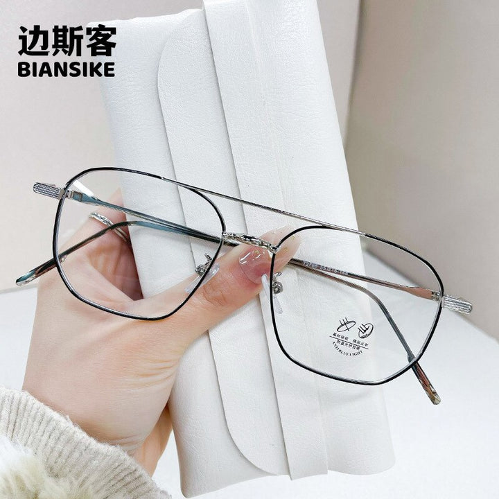 CCspace Unisex Full Rim Square Double Bridge Alloy Eyeglasses 55896 Full Rim CCspace BlackSilver China