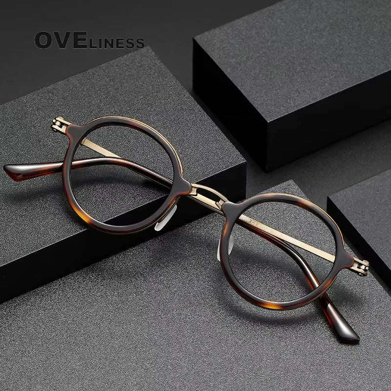 Oveliness Unisex Full Rim Round Acetate Titanium Eyeglasses 75899