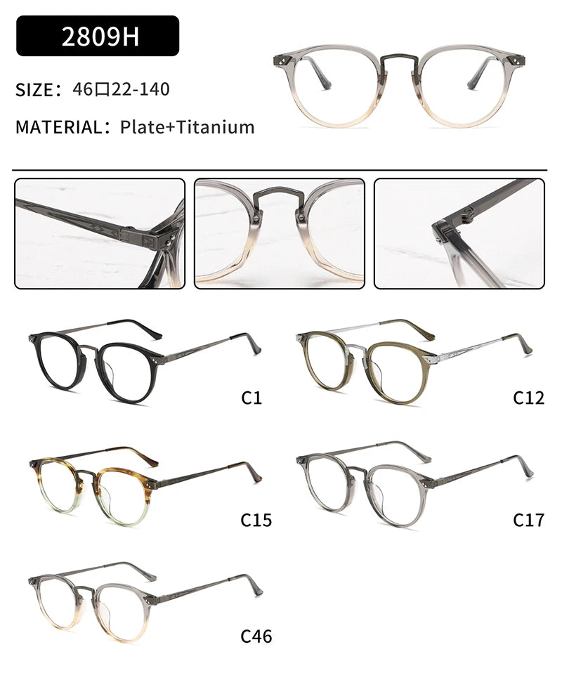 Nobler Unisex Full Rim Round Titanium Acetate Eyeglasses 2809 Full Rim Nobler