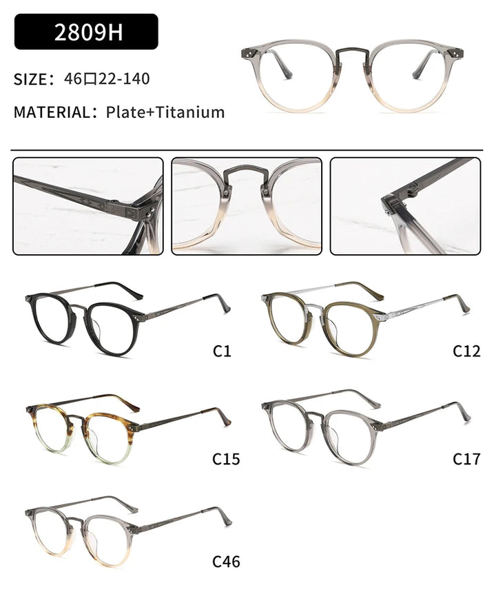 Nobler Unisex Full Rim Round Titanium Acetate Eyeglasses 2809 Full Rim Nobler