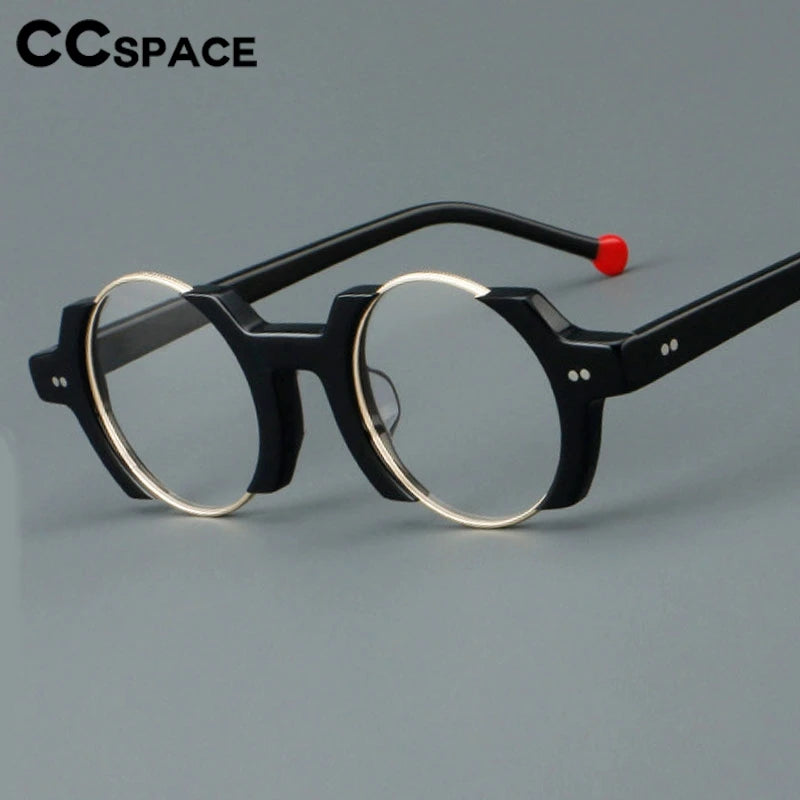 CCspace Unisex Semi Rim Round Acetate Eyeglasses 301778 Semi Rim CCspace