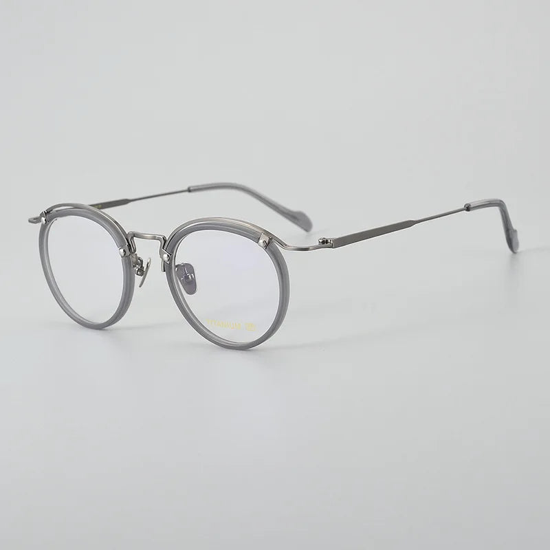 Black Mask Unisex Full Rim Round Acetate Titanium Eyeglasses 77036