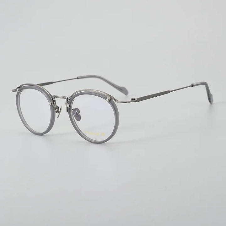 Black Mask Unisex Full Rim Round Acetate Titanium Eyeglasses 77036
