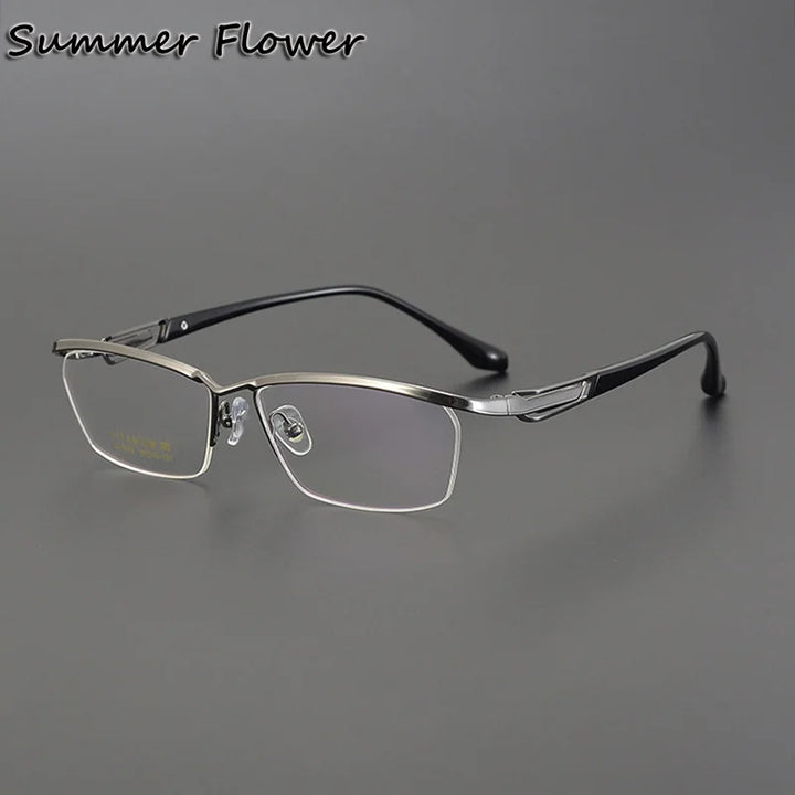 Summer Flower Unisex Semi Rim Square Brow Line Titanium Eyeglasses 86172 Semi Rim Summer Flower
