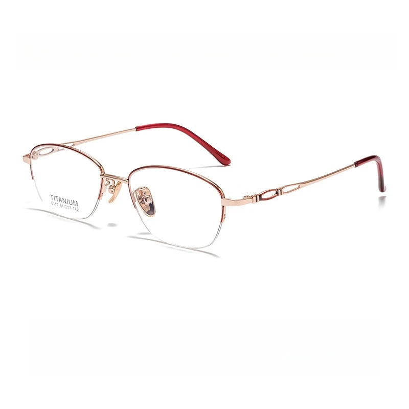 Yimaruili Women's Semi Rim Alloy Eyeglasses 6117 Semi Rim Yimaruili Eyeglasses Red Rose Gold