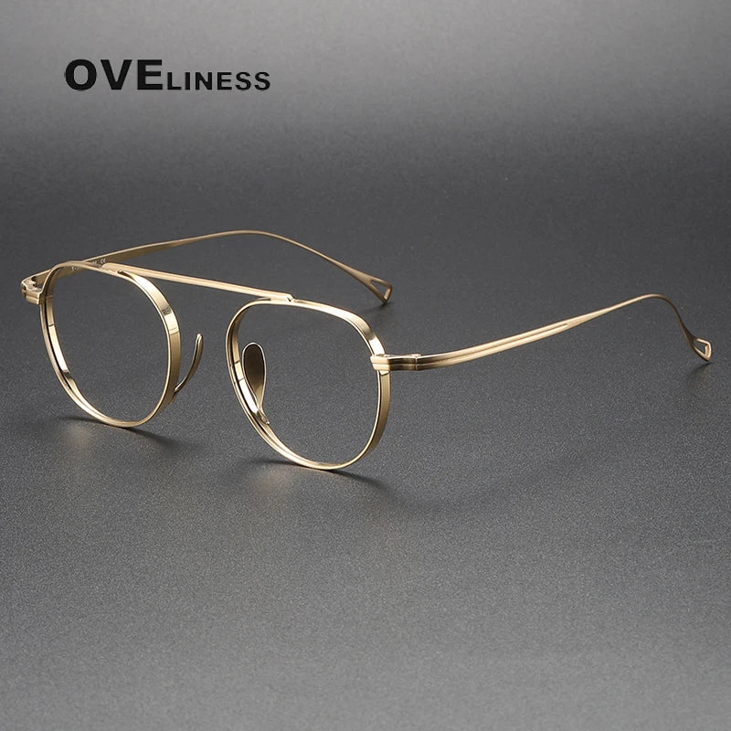 Oveliness Unisex Full Rim Flat Top Square Titanium Eyeglasses 9503 Full Rim Oveliness gold