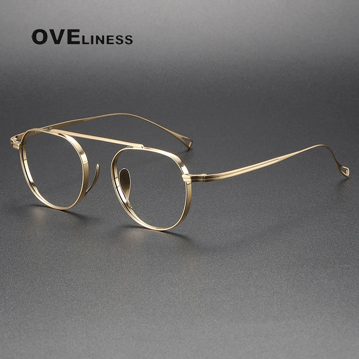 Oveliness Unisex Full Rim Flat Top Square Titanium Eyeglasses 9503 Full Rim Oveliness gold