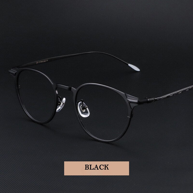 KatKani Unisex Full Rim Round Titanium Eyeglasses 061 Full Rim KatKani Eyeglasses Black  