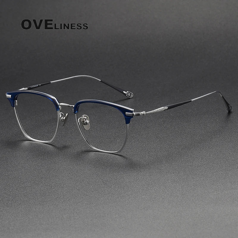 Oveliness Unisex Full Rim Square Acetate Titanium Eyeglasses 80900 Full Rim Oveliness blue silver  