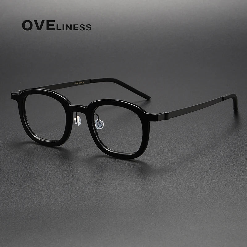 Oveliness Unisex Full Rim Square Acetate Titanium Eyeglasses 1050 Full Rim Oveliness black