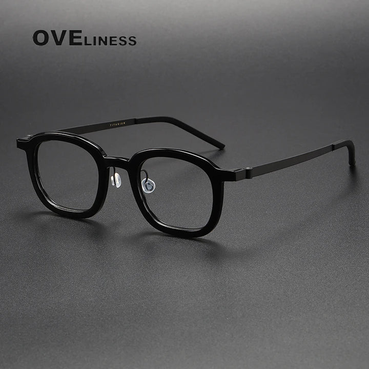 Oveliness Unisex Full Rim Square Acetate Titanium Eyeglasses 1050 Full Rim Oveliness black