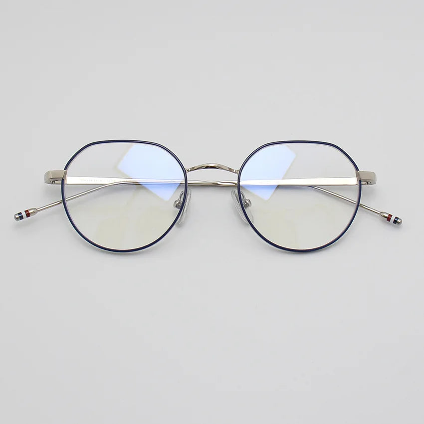 Black Mask Unisex Full Rim Flat Top Oval Alloy Eyeglasses 42914 Full Rim Black Mask Blue-Silver