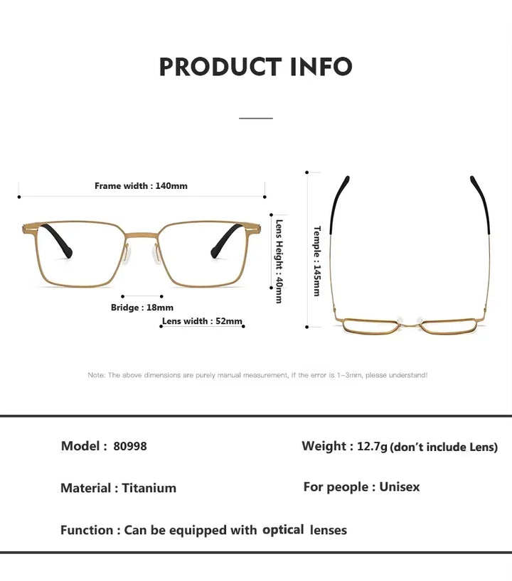 Oveliness Unisex Full Rim Square Screwless Titanium Eyeglasses 80998
