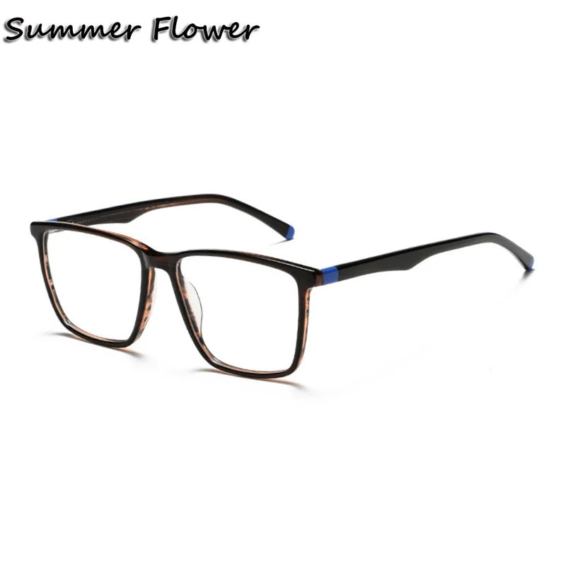 Summer Flower Men's Full Rim Square Acetate Eyeglasses 81003 Full Rim Summer Flower Brown