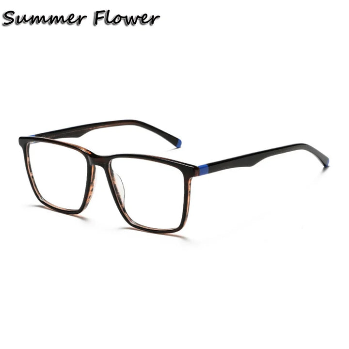 Summer Flower Men's Full Rim Square Acetate Eyeglasses 81003 Full Rim Summer Flower Brown
